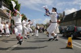 Bampton_03 Bampton Traditional Morris Dancers outside the Horseshoe with Jamie Wheeler, musician